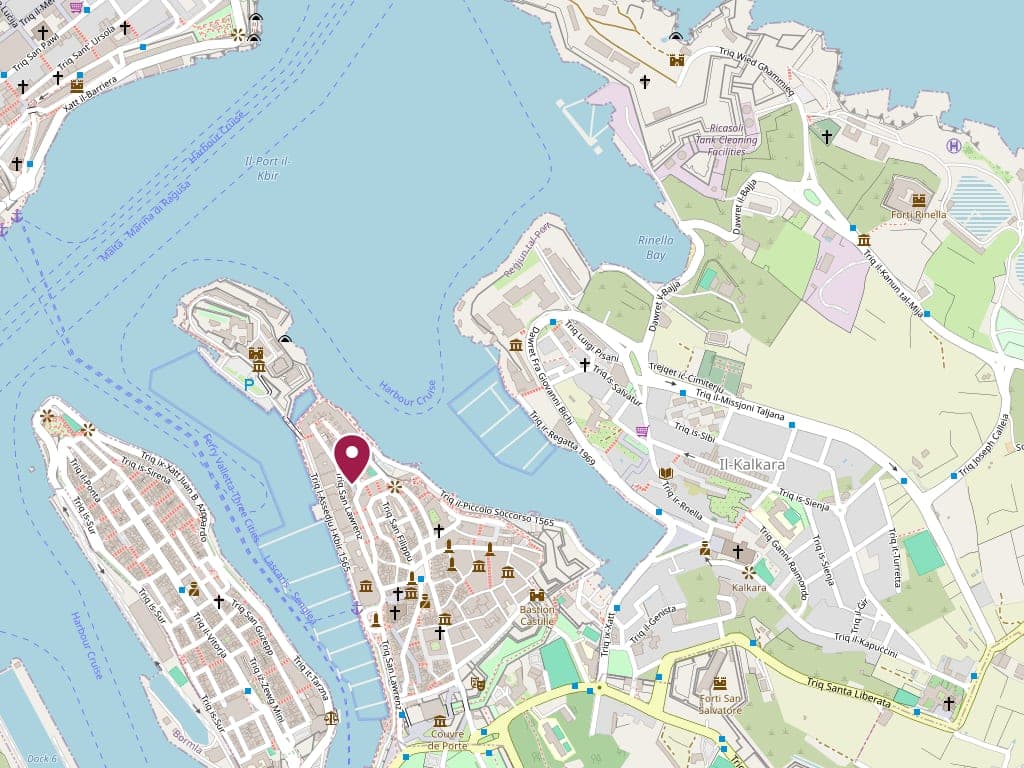 Map showing Fort St Angelo in Vittoriosa (Birgu), Malta